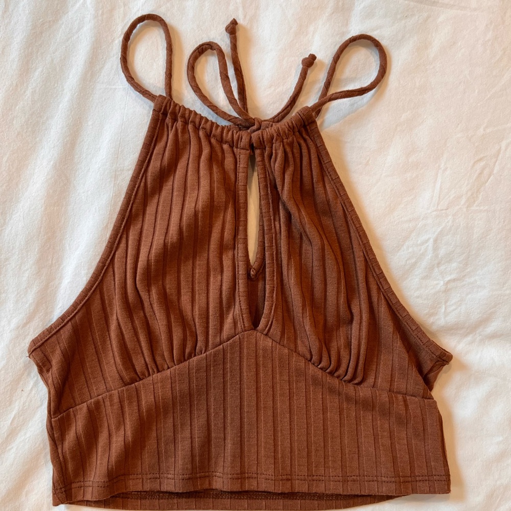 Brown Ribbed Halter Top